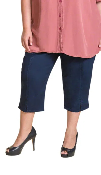 On The Plus Side Cotton Stretch Twill Crop Pants - Plus In Navy In Blue