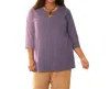 On The Plus Side Cotton U-neck 3/4 Sleeve Tee - Plus In Dusty Lavender In Multi