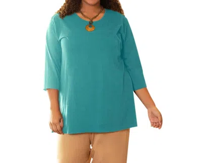On The Plus Side Cotton U-neck 3/4 Sleeve Tee - Plus In Emerald Green