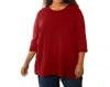 On The Plus Side Cotton U-neck 3/4 Sleeve Tee - Plus In Red In Red