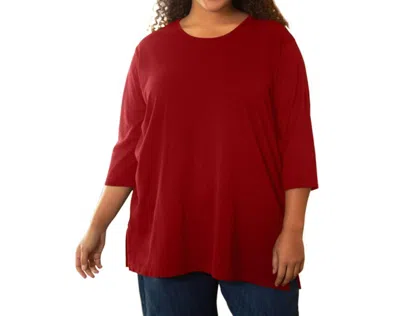 On The Plus Side Cotton U-neck 3/4 Sleeve Tee - Plus In Red