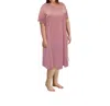 On The Plus Side Cotton Ultra Soft Short Sleeve Sleep Tee - Plus In Dusty Rose In Multi