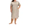 On The Plus Side Cotton Ultra Soft Short Sleeve Sleep Tee - Plus In Grey In Grey