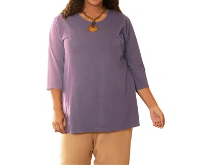 On The Plus Side Cotton U-neck 3/4 Sleeve Tee - Plus In Dusty Lavender In Yellow