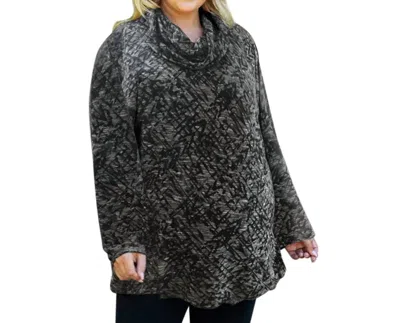 On The Plus Side Cowl Long Sleeve Tunic - Plus In Ivory Black In White