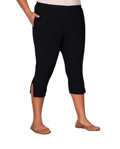 On The Plus Side Crinkle Cotton Crop Pants - Plus In Black In Multi