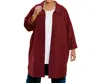 On The Plus Side Crinkle Cotton Long Sleeve Collar Button Up Tunic - Plus In Currant Red In Multi