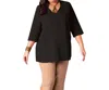 On The Plus Side Crinkle Cotton Long Sleeve Tunic - Plus In Black In Black