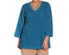 On The Plus Side Crinkle Cotton Long Sleeve Tunic - Plus In Ocean Depths In Multi