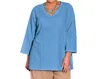 On The Plus Side Crinkle Cotton Long Sleeve Tunic - Plus In Vista In Multi