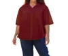 On The Plus Side Crinkle Cotton Short Sleeve Collar Shirt - Plus In Currant Red In Brown
