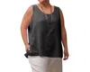 On The Plus Side Crinkle Cotton Sleeveless Top - Plus In Black In Black