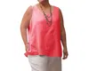 On The Plus Side Crinkle Cotton Sleeveless Top - Plus In Blush Coral In Multi
