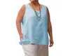 On The Plus Side Crinkle Cotton Sleeveless Top - Plus In Robins Egg In Multi