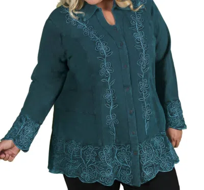 On The Plus Side Dartmouth Long Sleeve Embroidered Tunic - Plus In Deep Sea In Multi