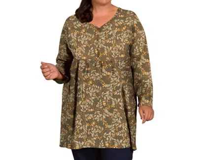 On The Plus Side Des Fleurs Babydoll Long Sleeve Top - Plus In Autumn Grape Vine In Brown