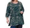 On The Plus Side Flower Heartwood 3/4 Sleeve Tunic - Plus In Hunter In Green
