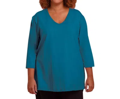 On The Plus Side Jersey 3/4 Sleeve V-neck Tee - Plus In Deep Sea In Grey