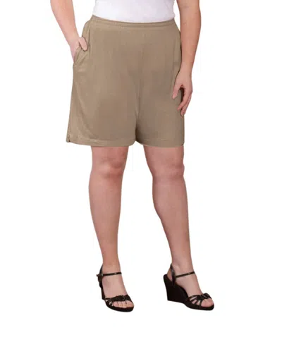 On The Plus Side Jersey Cotton Shorts - Plus In Tan In Multi