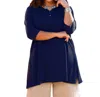 On The Plus Side Jersey Henley 3/4 Sleeve Tunic - Plus In Blueberry In Blue
