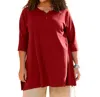 On The Plus Side Jersey Henley 3/4 Sleeve Tunic - Plus In Red In Red