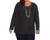 On The Plus Side Jersey Long Sleeve U-neck Tee - Plus In Black In Black