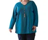 On The Plus Side Jersey Long Sleeve V-neck Tee - Plus In Deep Sea In Grey