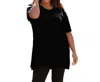 On The Plus Side Jersey Short Sleeve V-neck Tunic - Plus In Black In Black