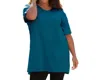 On The Plus Side Jersey Short Sleeve V-neck Tunic - Plus In Deep Sea In Grey