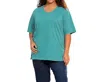 On The Plus Side Jersey Short Sleeve V-neck Tunic - Plus In Emerald Green In Green