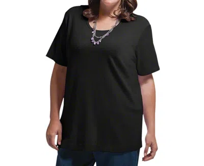 ON THE PLUS SIDE JERSEY U-NECK SHORT SLEEVE TEE - PLUS IN BLACK