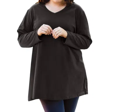 On The Plus Side Jersey V-neck Long Sleeve Tunic - Plus In Black