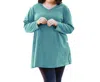 On The Plus Side Jersey V-neck Long Sleeve Tunic - Plus In Emerald Green In Multi
