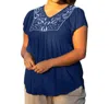 On The Plus Side Karla Embroidered Blouse - Plus In Navy In Blue