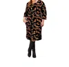 On The Plus Side Lallie 3/4 Sleeve Dress With Pockets - Plus Size In Black Dry Leaves In Multi