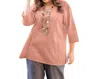 On The Plus Side Linen 3/4 Sleeve V-neck Top - Plus In Blush Pink In Pink