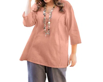 On The Plus Side Linen 3/4 Sleeve V-neck Top - Plus In Blush Pink In Multi
