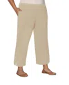 On The Plus Side Linen Pull On Wide Leg Flood Pants - Plus In Khaki In Green
