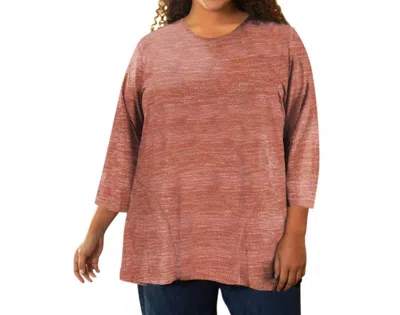 On The Plus Side Lisse 3/4 Sleeve Side Panel Tunic - Plus In Heathered Red In Multi