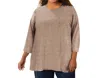 On The Plus Side Lisse 3/4 Sleeve Side Panel Tunic - Plus In Heathered Eggnog In Brown