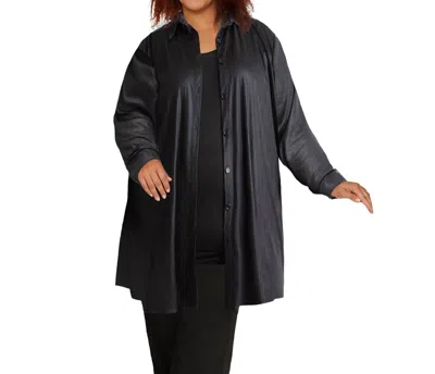On The Plus Side Long Sleeve Button Up Rodie Oversize Tunic - Plus Size In Metallic Black