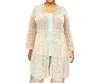 On The Plus Side Long Sleeve Mesh Lace Betty Duster - Plus In Beige Floral In Multi