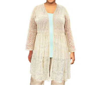 On The Plus Side Long Sleeve Mesh Lace Betty Duster - Plus In Beige Floral In Multi