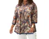On The Plus Side Notched V-neck Anaise Tunic - Plus In Denim Floral Brushstroke In Multi