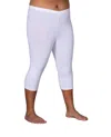 On The Plus Side Plus Size Cotton Jersey Capri Leggings In White In White