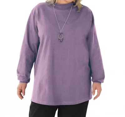 On The Plus Side Plus Size Cotton Jersey Mock Turtleneck Long Sleeve Top In Dusty Lavender In Purple