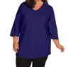 On The Plus Side Plus Size Jersey 3/4 Sleeve V-neck Tee In Blueberry In Blue