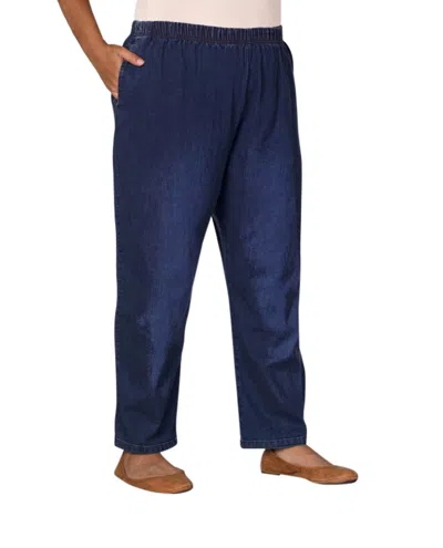 On The Plus Side Plus Size Premium Wide Leg Five Pocket Denim Jeans In Dark Wash Denim In Multi