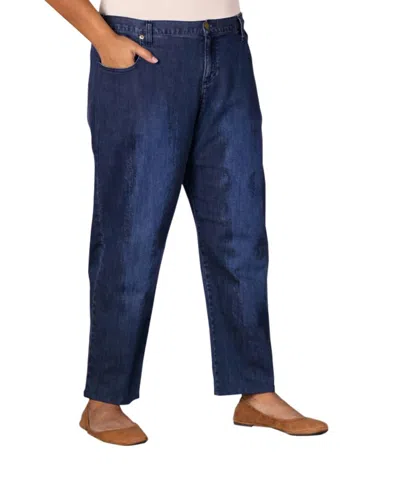 On The Plus Side Plus Size Premium Wide Leg Five Pocket Denim Jeans In Dark Wash Denim