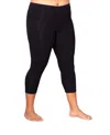 On The Plus Side Plus Size Solid Cotton Capri Leggings In Black In Black